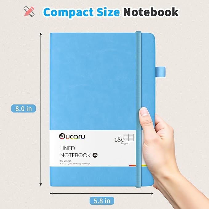 Oucaru Lined Journal Notebook, 4 Pack, 180 Pages, A5 Journals for Writing, 100 GSM Thick Paper, Small Notebooks Daily Journal for Women Men Work, Business, School, Travel Supplies