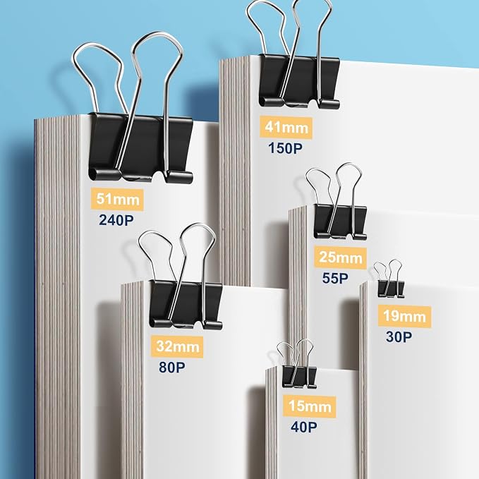 208 PCS Binder Clips Paper Clamps Assorted Sizes Black Metal Bulk Clip | Paper Binder Clip, Black Binding Paperwork Clamp, School Teachers Office Supplies