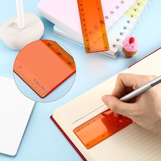 EBOOT 2 Pack Plastic Ruler Straight Ruler Plastic Measuring Tool for Student School Office(Orange,12 Inch)