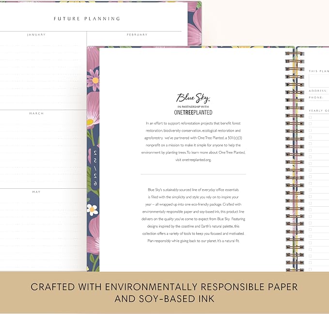 Blue Sky 2025-2026 Weekly & Monthly Academic Planner, 8.5"x11", Gail | July 2025 - June 2026, Flexible Cover From Recycled Plastic, Wirebound, Laminated Tabs, Storage Pocket, Academic Year
