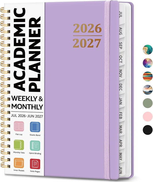 8.5" x 11" Academic Planner 2026-2027, Weekly & Monthly Calendar Planner Book, July 2026 – June 2027, Large Hardcover Organizer with Tabs, Perfect for Teachers, Students, Women & Men – A4, Lavender