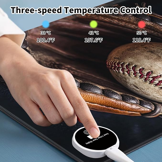 Heated Desk Pad Mouse Pad,Heated Desk Mat,with 3 Heating Levels & 3 Hours Auto Shut-Off,Leather 23.6"*14.2" Gaming Mouse Laptop Mat,Foot Warmer,Retro Baseball