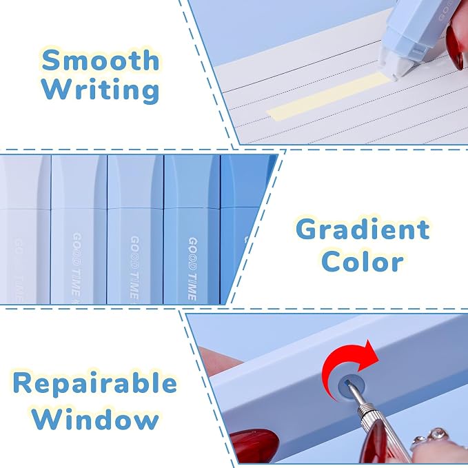 Temiary 5Pcs Beige Correction Tape, Cream Core Pull Out White Tape, Blue | 0.19 In × 19.6 Ft, Smooth Aesthetic Applicator for Wrong Writing School Office Supplies