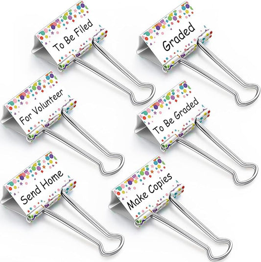 Tenare 6 Pack 2 Inch Teacher Binder Clips, Classroom Paper Organizer | Includes To Be Graded, Make Copies, Graded, Send Home, For Volunteer and To Be Filed for Classroom Management Paper Sorting