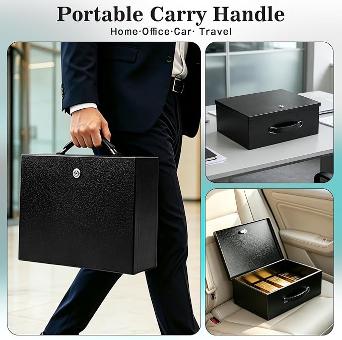 xydled Fire Resistant Safe Fire Safe Box with Key Lock for Home Office Security Storage for Valuables Documents,13.2"x 11"x 5.1" Inch,Black