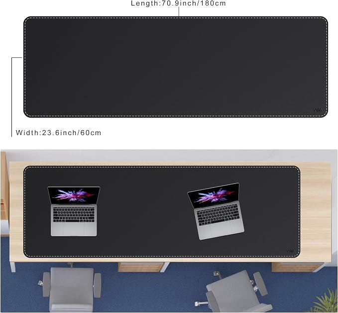 VYAAA Leather Desk Mat,70.8"×23.6" Large Mouse Pad, Desktop Protector for Desk, Multifunctional Keyboard Mouse Pad for Home or Office (Black)