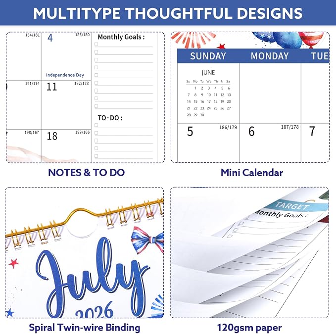 2026-2027 Wall Calendar, 14.5" x 11.8" 18 Month Watercolor | July 2026-December 2027 120Gsm FSC-Certified Paper Monthly Calendar, Twin-Wire Binding, Ruled Blocks, Holiday Reference