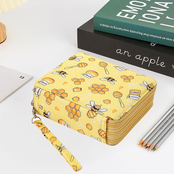 Portable Colored Printing Pattern Pencil Case Holds 72 pcs Pencils Bag Organizer with Handy Wrap Portable- Multilayer Holder for Watercolor Pens or Markers, Pencil Case Organizer for Artist