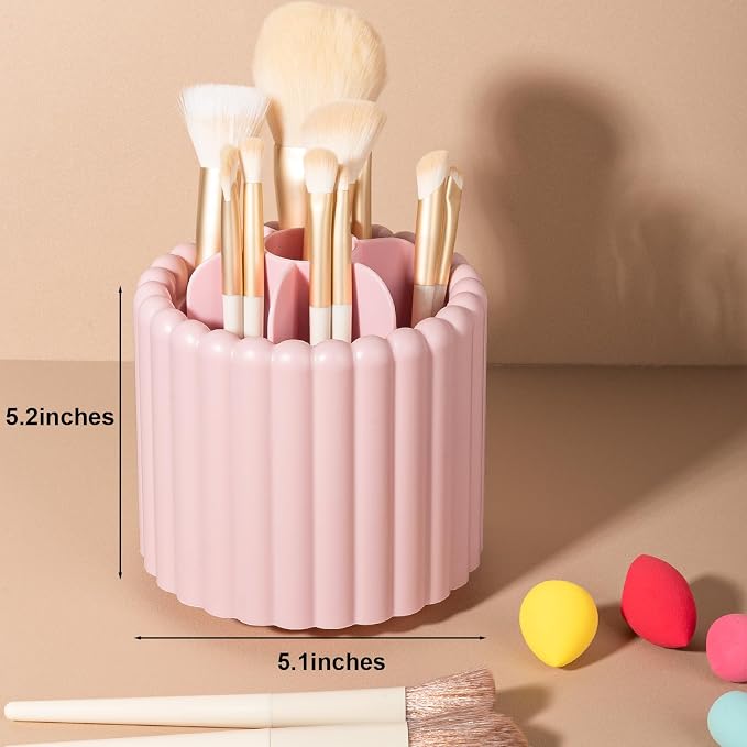 Anyoifax 360 Rotating Makeup Brush Holder 7 Slots Make Up Brush Organizer Removable Spinning Cosmetic Brushes Storage Pen Holder for Vanity, Dresser, Desk, Pink | 7 Slots Make Up Brush Organizer 360 Spinning Cosmetic Storage Pen Holder for Desk, Vanity...