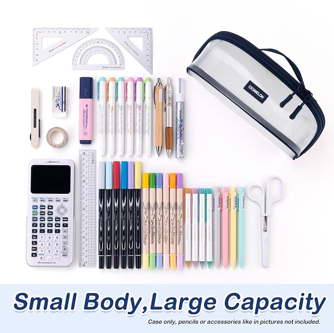 CICIMELON Transparent Mesh Pencil Pouch with Handle Big Case Clear Pen Bag College Essentials School Supplies, Navy