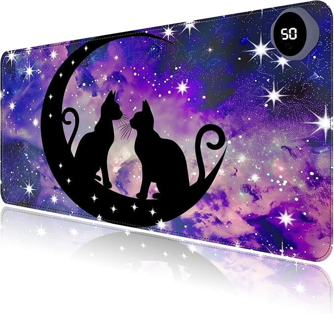 Heated Mouse Pad with 3 Levels Heated & 3 Hours Auto Shut-Off Mouse Pad for Warming Hands in Office Home, 23.6" x 14.2"Large Safe Desk Mat Hand Warmer，Cute Space Cat