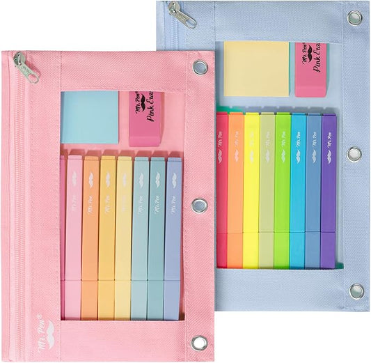 Mr. Pen- Pencil Pouch for 3 Ring Binder, 2 Pack, 10"x6.75", Smooth Zipper | Clear Window, Large Capacity Pencil Case with 3 Reinforced Grommets for School, Office, Supplies Storage | Clear Window, Large Capacity Pencil Case with 3 Reinforced Grommets f...