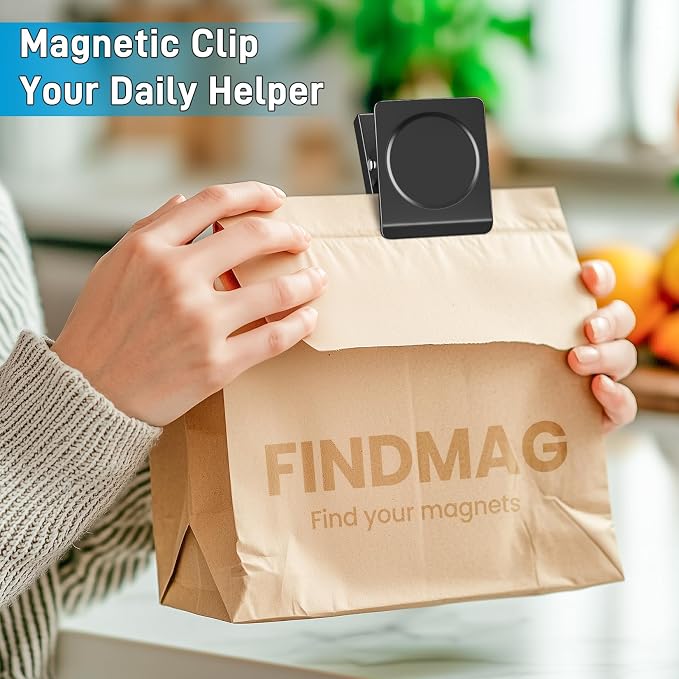 FINDMAG 4 Pack Magnet Clips, Black Magnetic Clips for Refrigerator Use | Magnets with Clips, 2.2 Inch Design, Fridge, Picture Hanging, Whiteboard, Decoration Gifts, Home, Office, Classroom, Kitchen