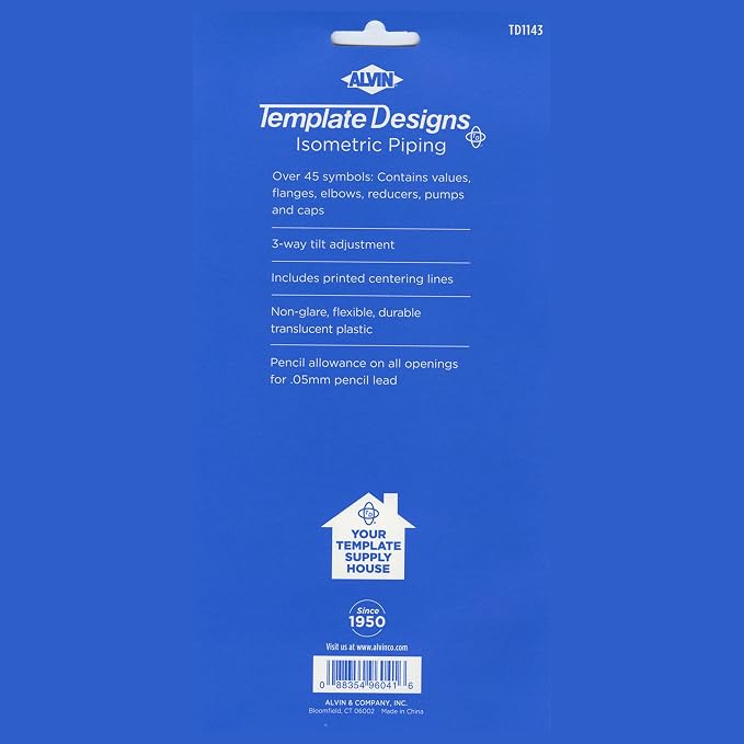 Alvin, TD1143, Isometric Piping Template, 8.5" x 5.25" x .030"