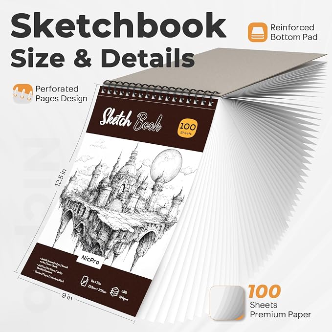 Nicpro 37PCS Art Drawing Supplies Kit, Metal Mechanical Pencil Set 0.5, 0.7, 0.9 & 2mm, 100 Sheets 9x12 Sketch Book, 288PCS Leads, School Supplies Drawing Kit for Artist Adults Teens Kids Sketching