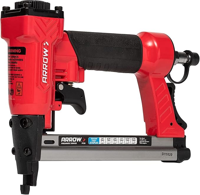Arrow PT50 Oil-Free Pneumatic Staple Gun, Professional Heavy-Duty Stapler for Wood, Upholstery, Carpet, Wire Fencing, Fits 1/4”, 5/16”, 3/8", 1/2", 9/16” Staples , Red | Professional Stapler for Wood, Upholstery, Carpet, Wire Fencing, Fits 1/4", 5/16",...