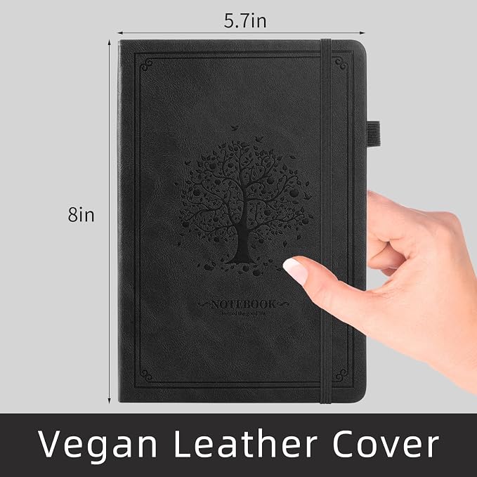 Lined Notebook with Gift Box for Women Men 320 Pages A5 Hardcover Leather with Pen Holder College Ruled Journals for Work Note Taking Travel School Black