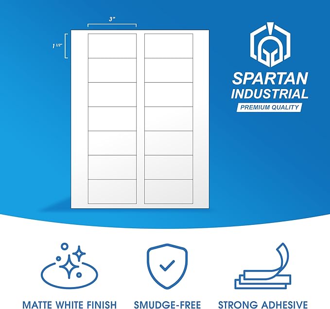 3" X 1.5" Matte White Printable Address Labels (100 Sheets, 1400 Stickers) | Mailing Labels and Product Packaging Stickers for Laser & Inkjet Printers - Spartan Industrial Template R010