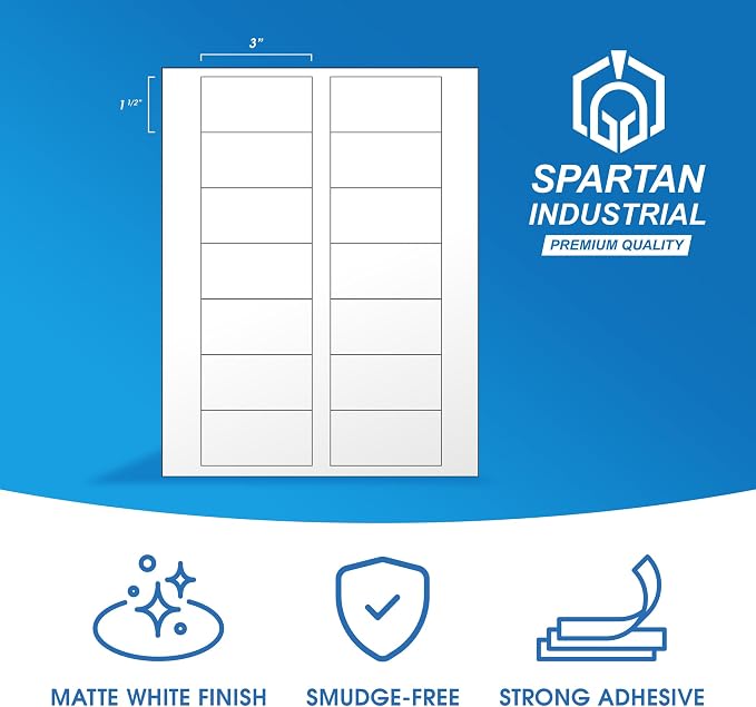 3" X 1.5" Matte White Printable Address Labels (250 Sheets, 3500 Stickers) | Mailing Labels and Product Packaging Stickers for Laser & Inkjet Printers - Spartan Industrial Template R010