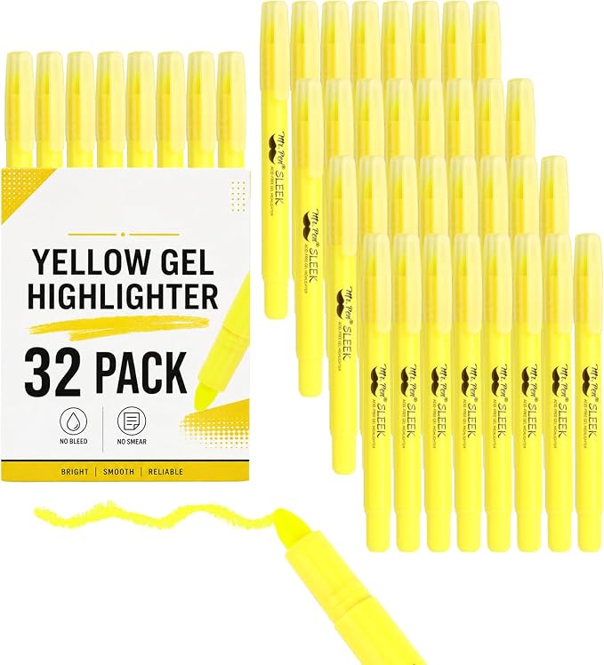 Mr. Pen- Yellow Gel Highlighter, 32 Pack, Bulk Twist-Up | Bible Highlighters No Bleed Through, Fast Drying, Odor-Free Gel Highlighter for Bible Study, Journaling, School & Office Use