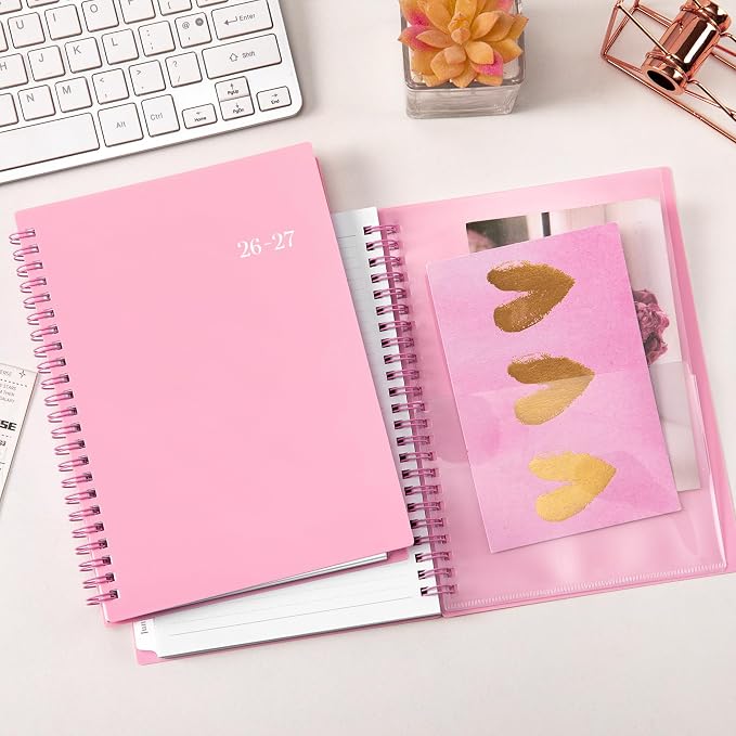 Planner 2026-2027, Jul. 2026 - Jun. 2027, 6.25" x 8.3" | Flexible Cover, A5 Thick Paper, Twin-Wire Binding, 2026-2027 planner weekly and monthly with 12 Month Tabs, Pink