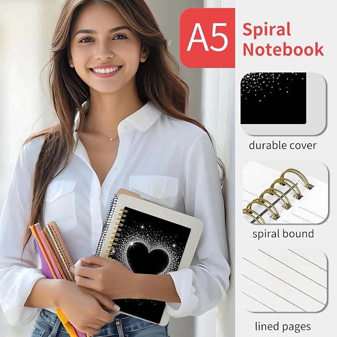 KZYVFNPQ Spiral Journal Notebook for Women Men, A5 Cute Hardcover Lined Notebook with Strong Binding,College Ruled Notebook for Office Work Writing(Heart)