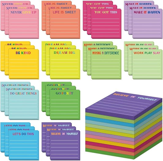 Yinder 48 Pcs Inspirational Sticky Notes, Back to School Supplies, Cute Motivational Sticky Notes Pad Employee Appreciation Gifts Bulk for Teacher Coworker Office 3 x 3'' (Motivational,Dark Color)