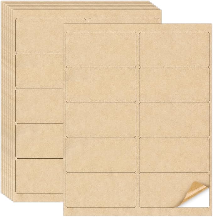 NATURALABEL 30 Sheets Printable Kraft Label Stickers for Laser & Inkjet Printers, 2" x 4" - 10 per Page, Matte (300 Count)