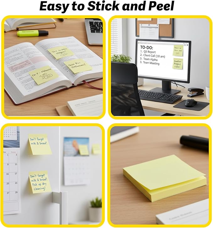 Sticky Notes Pop Up Sticky Notes 8 Pads 3x3 100 Sheets Yellow Large Self-Stick Stickies Note Pads Teacher Back to School Supplies and Oﬃce Products