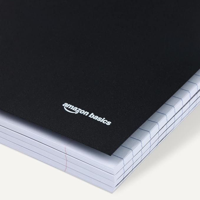 Amazon Basics Wide Ruled Spiral Notebook, Poly Cover, 5 Subject, For Work and School, 200 Sheets, 8.5" x 10.5", Black, 1-Pack