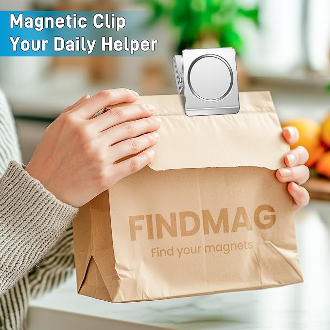 FINDMAG Silver Magnetic Clips, 8 Pack Magnet Clips Heavy Duty for Kitchen | Magnetic Paper Clips, 2.2 Inch Design, Organization Kitchen Accessories, Office, Classroom, Decoration Gifts, Photo Frames
