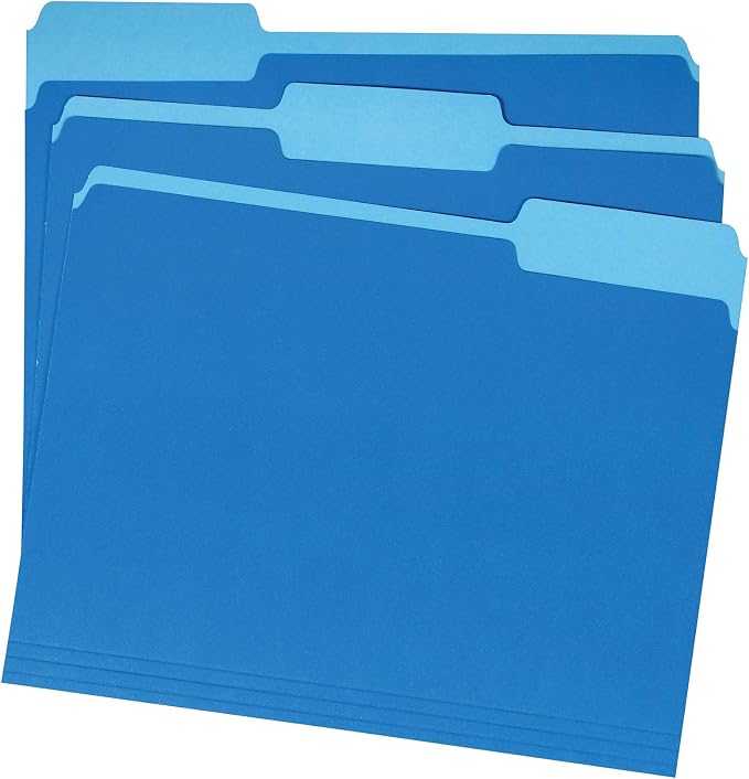 Amazon Basics File Folders for Organization,Letter Size,1/3 Cut Tab,Sturdy with Tabs for Organizing and Filing,Blue,(Pack of 360)
