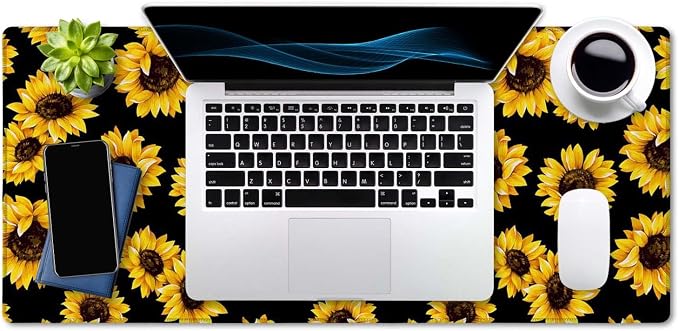 SSOIU Large Mouse Pad, Cute Sunflowers Desk Mat for Desktop, Women Girls Waterproof Gaming Mousepad With Stitched Edges, Non-Slip Laptop Computer Keyboard Mousepad for Office and Home 35.5 x 15.7 inch
