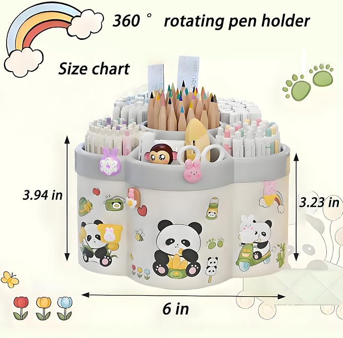 Pen Holder Pencil Organizer, 6 Slots 360-Degree Rotating Pencil Holder, Crayon Organizers for Kids Marker Organizer Caddy Art Supply Kids Desk Organizers for Office Home School (beige)