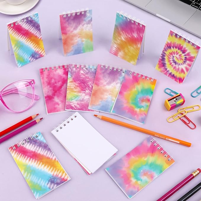 Hooqict 24 Pack Small Spiral Notebook Pocket Notepad Mini Journal Pocket Notebooks Tie Dye Notepads Memo Pads for Kids Party Favors, Office, Classroom School Supplies, 3.9 x 2.4 Inch