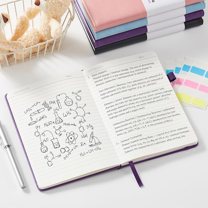 2 Pack Journal Notebook for Women Men, 160 Pages per Pack, A5 (5.7'' x 8.4") Hardcover Journaling Notebook College Ruled for Writing Work, 100GSM Paper, Black & Dark Purple, School Office Supplies
