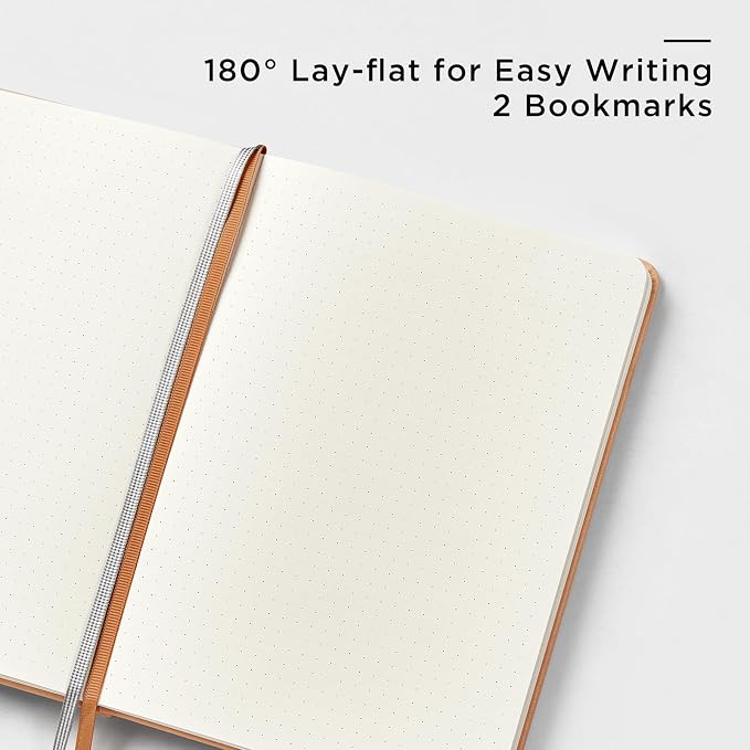 &And Per Se Dotted Journal Notebook, A5 Hardcover Leather Dotted Journal, 160 Pages 100gsm Thick Dot Grid Paper, 3 Sheets of Stickers Included - 5.7'' x 8'' (Light Brown)