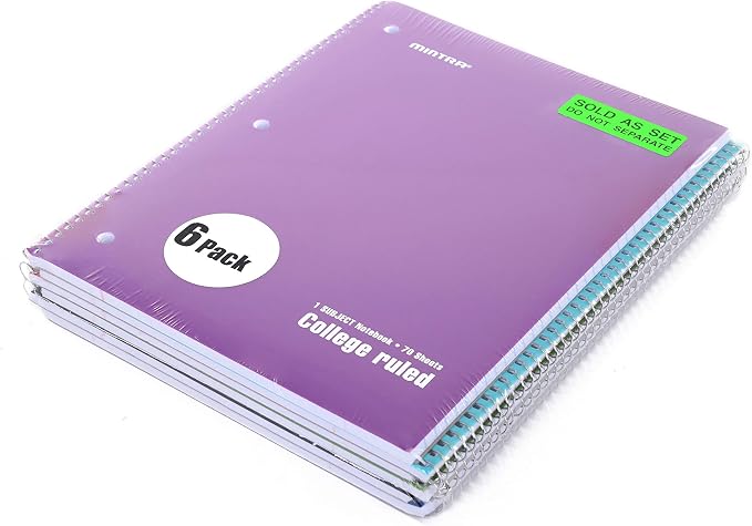 Mintra Office Spiral Notebooks, Wirebound, Journals for School, Work, Business, Aesthetic Stationery, Writing Pads, Teacher & Student Supplies (6, Solid Color, College)