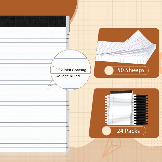 Legal Pads 8.5 X11, Narrow Ruled Notepads, 24 Pack, 50 Sheet/Pad | White Legal Pads, Tear Off Notepad, Perforated Writing Pad, Notebook Paper College Ruled, Notepads For Office Home School