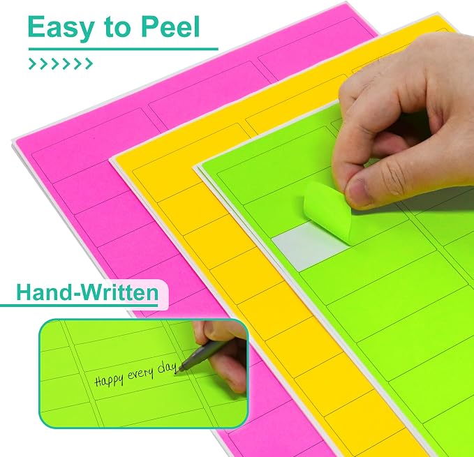 L LIKED 900 Assorted Fluorescent Neon Address Labels, 1" X 2-5/8" Bright Fluorescent Paper Labels for Shipping Envelopes & Small Packages - Green, Yellow, Pink - 30 Sheets
