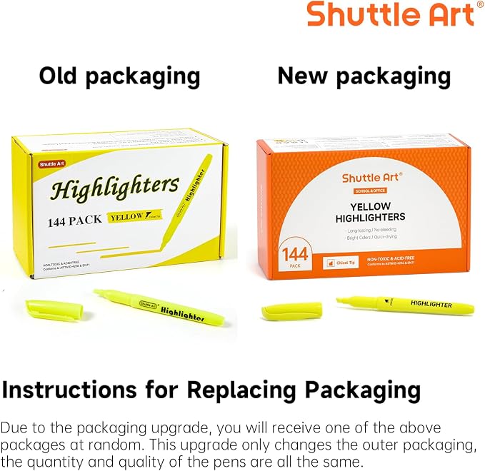 Shuttle Art 144 Pack Highlighters, Yellow Highlighter Pen Bulk with Versatile Chisel Tip Dry-Quickly Non-Toxic Highlighter Markers for Adults Teachers Students Highlighting in Home School Office