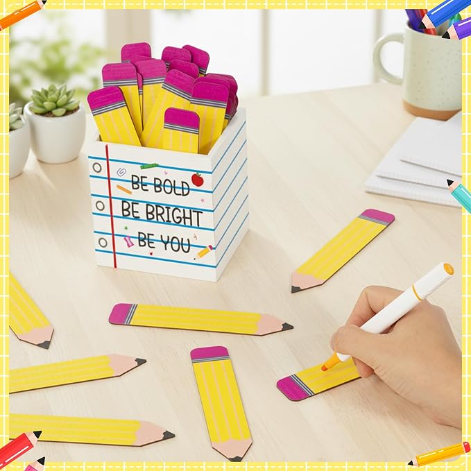 CJiangpo 51Pcs Pencil Flip Name Sticks with Holder Back to School Supplies | Classroom Talking Flip Name Sticks, Teacher Essentials Student Management, Educational and Learning Activities Grouping Tool