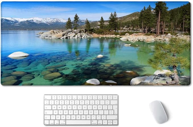 SSOIU Extended Mouse Pad, XXL Gaming Mouse Pads, Large Big Mousepad Laptop Computer Keyboard Mat Desk Pad with Non-Slip Base Stitched Edge for Gaming Office, 35.5 x 15.7 inch, Lake Tahoe
