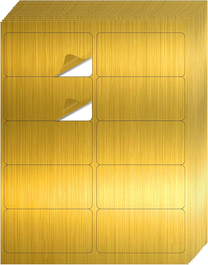 Shipping Labels Stickers, 2"×4" Gold Printable Mailing Labels for Laser/Inkjet Printing- Matte Gold, 8.5"×11"- 20 Sheet