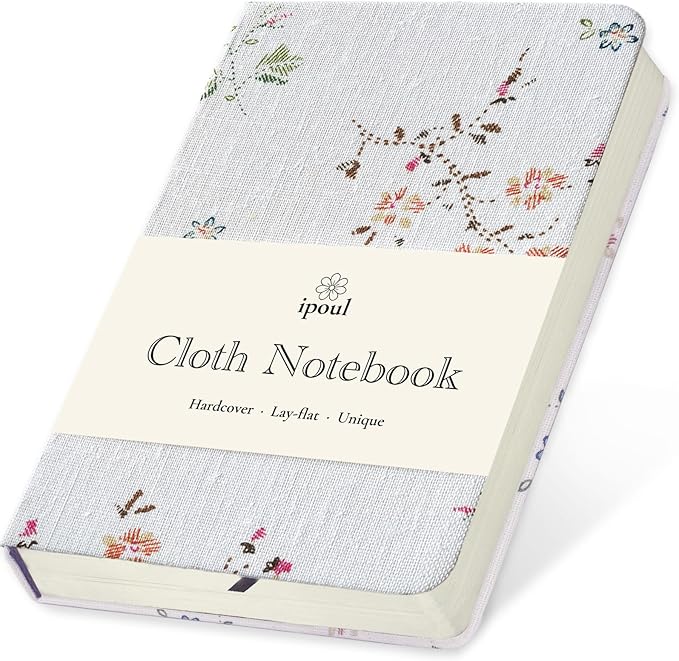 Pocket Journal, Floral Linen Notebook, Similar Embroidered, A6 Notebook, 4x6 Journal, Lay Flat, Hardcover, Lined & Unlined Sketchbook, White
