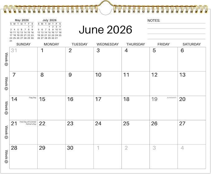 Wall Calendar 2026-2027 - June 2026 - December 2027, 19 Monthly Calendar 2026-2027, 14.6" x 11.42", with Large Daily Blocks, Thick Paper, Holidays, Week's Numbers＆ Notes, Minimalist Design