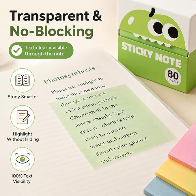 Cute Fruit Monster Pop Up Sticky Notes, Transparent Sticky Notes，3 Box-B | Reusable Office Stationery with Strong Adhesion, No Residue, 50 Reuses Per Sheet, Fun Desk Essential for Office & Study