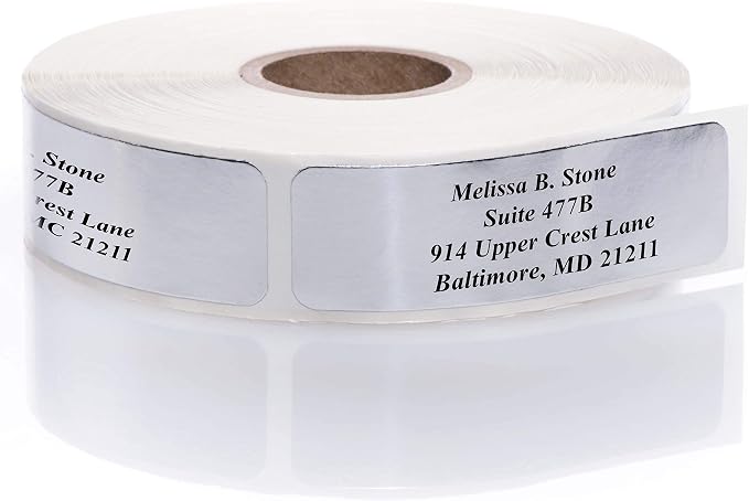 Silver Foil Personalized Return Address Labels Without Dispenser - Roll of 250 Custom Stickers