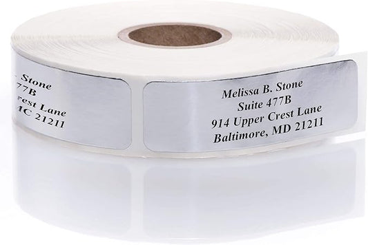 Silver Foil Personalized Return Address Labels Without Dispenser - Roll of 500 Custom Stickers