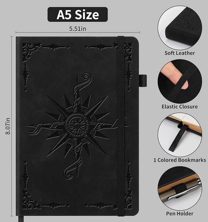 ALKALO Lined Journal Notebook for Women Men, A5 Hardcover Leather Journals for Writing, 320 Pages Thick Paper, Daily Journal Notebook for Work, School, Note Taking, Business, Travel, College Ruled